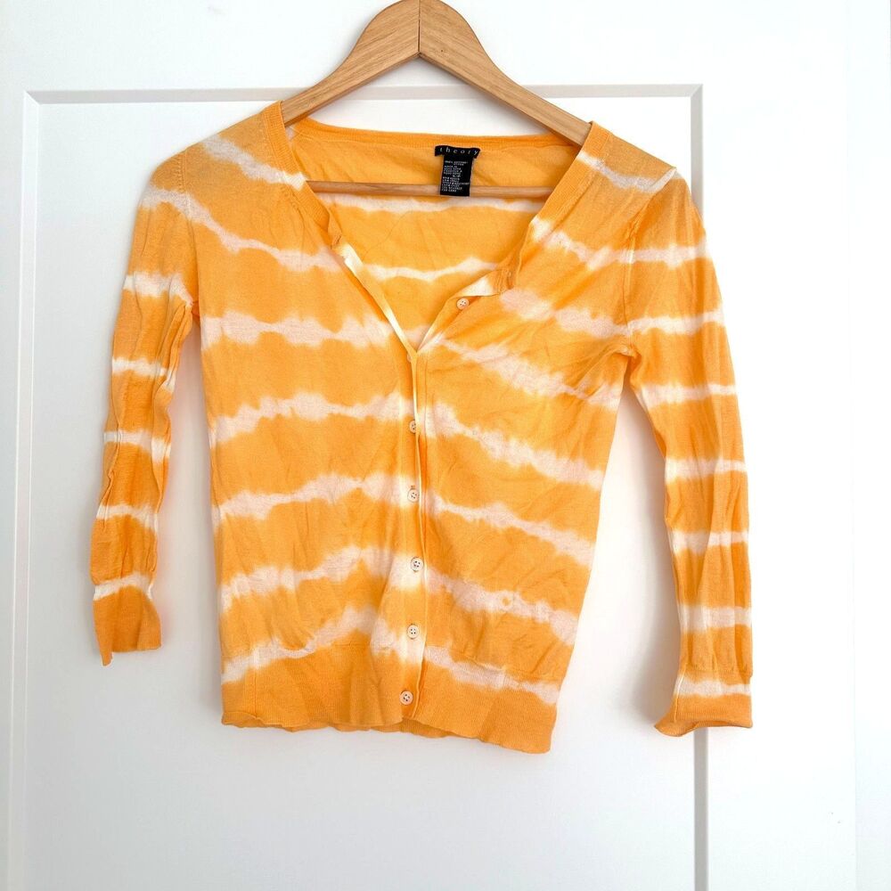 Theory Light Cardigan Cotton Size S Orange/White Stripes